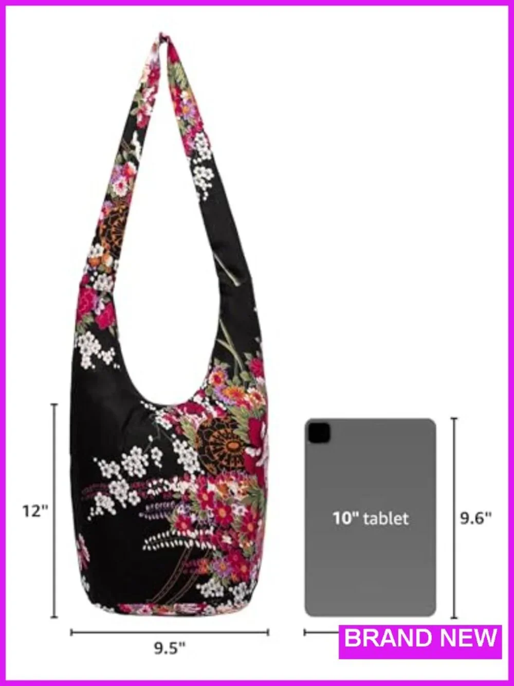 Bohemian Canvas Hippie Hobo Crossbody Bag with Pockets - Large Boho Shoulder Bag
